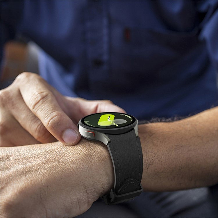 Watch Band For Samsung Galaxy Watch7 / Watch6 / Watch 5 / Watch4 Silicone + Leather Adjustable Strap Armband - Black