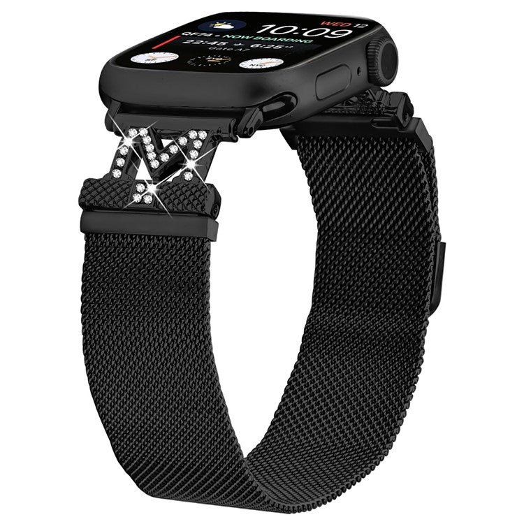 M-Type Milanese Bands For Apple Watch Series 10 Ultra 9 8 7 SE 6 5 4 3 2 1 42mm 49mm 44mm 40mm Stainless Steel Metal Strap - Black