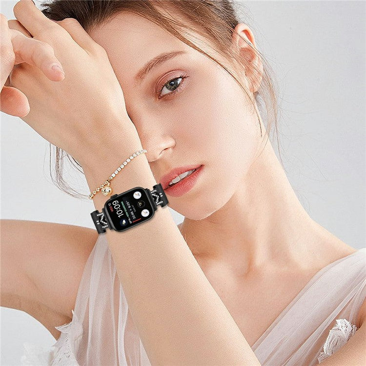 M-Type Milanese Bands For Apple Watch Series 10 Ultra 9 8 7 SE 6 5 4 3 2 1 42mm 49mm 44mm 40mm Stainless Steel Metal Strap - Black