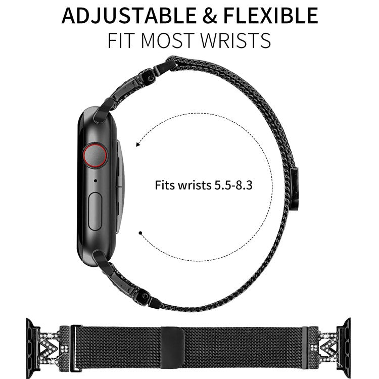 M-Type Milanese Bands For Apple Watch Series 10 Ultra 9 8 7 SE 6 5 4 3 2 1 42mm 49mm 44mm 40mm Stainless Steel Metal Strap - Black