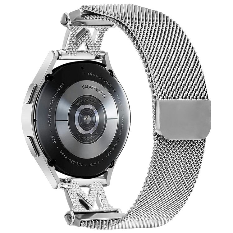 For Samsung Gear Sport / S2 Classic Bands Stainless Steel M-Type Milanese Watch Band Silver Wrist Strap