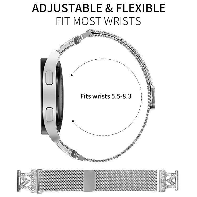 For Samsung Gear Sport / S2 Classic Bands Stainless Steel M-Type Milanese Watch Band Silver Wrist Strap