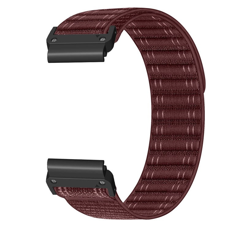 22mm Watchband For Garmin Fenix 8 (47mm) / 7 / 6 / 5 Bands Titanium Nylon Loop Wrist Strap - Wine Red / Black