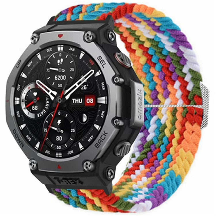 For Amazfit T-Rex 3 Bands Woven Fabric Elastic Watch Strap Replacement with PC Connector - Rainbow