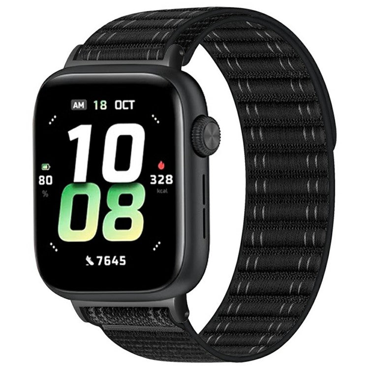 For Honor Watch 5 Bands Nylon Loop Wave Design Watch Strap with Metal Connector - Black