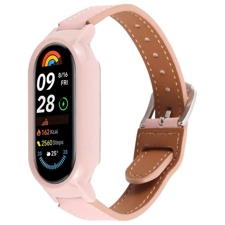 For Xiaomi Smart Band 8 PC Watch Case Integrated Ultra Fiber Leather Quick Release Watch Strap - Pink