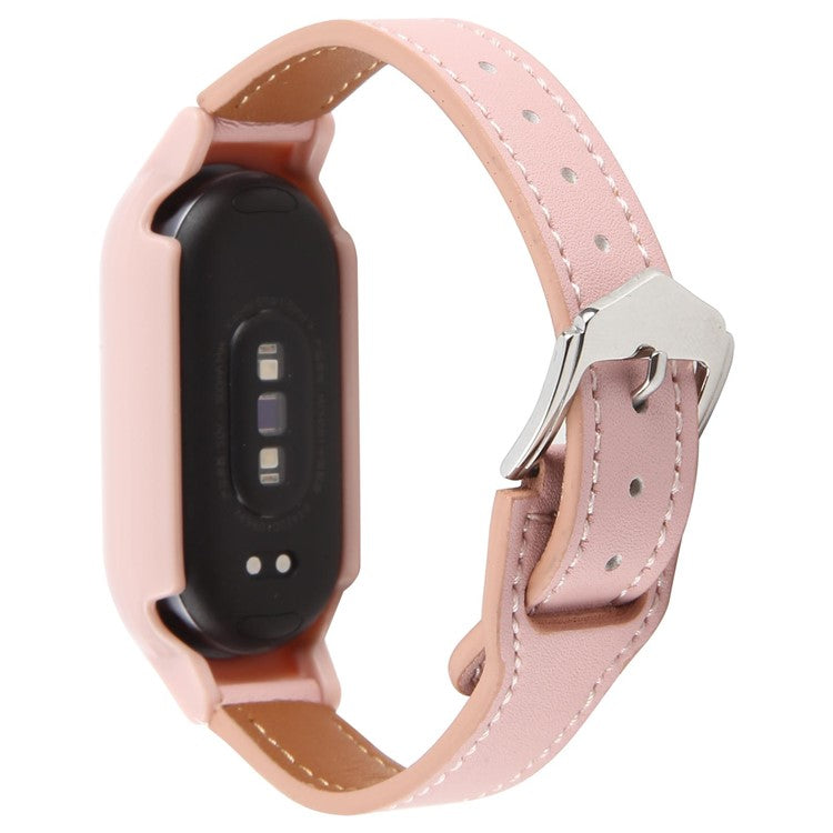 For Xiaomi Smart Band 8 PC Watch Case Integrated Ultra Fiber Leather Quick Release Watch Strap - Pink