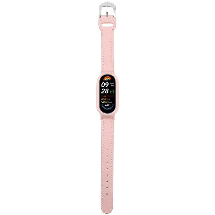 For Xiaomi Smart Band 8 PC Watch Case Integrated Ultra Fiber Leather Quick Release Watch Strap - Pink