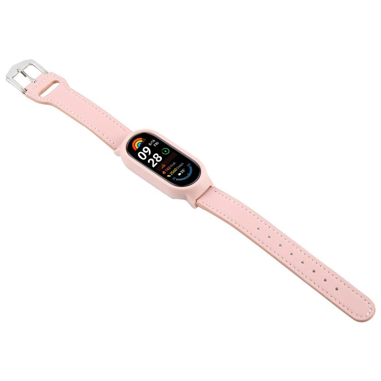 For Xiaomi Smart Band 8 PC Watch Case Integrated Ultra Fiber Leather Quick Release Watch Strap - Pink