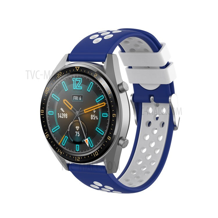 Dual Color Soft Silicone Smart Watch Replacement Strap 22mm for HUAWEI Watch GT2 46mm - Blue/White