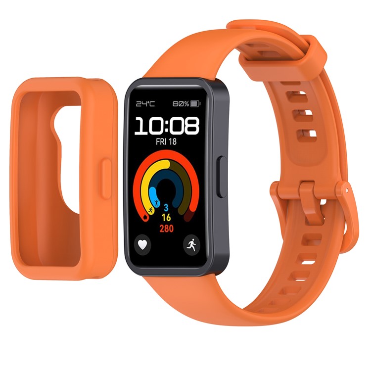 Silicone Band for Huawei Band 10 NFC / 10 / 9 NFC / 9 / 8 NFC / 8 Adjustable Strap with Watch Frame - Orange