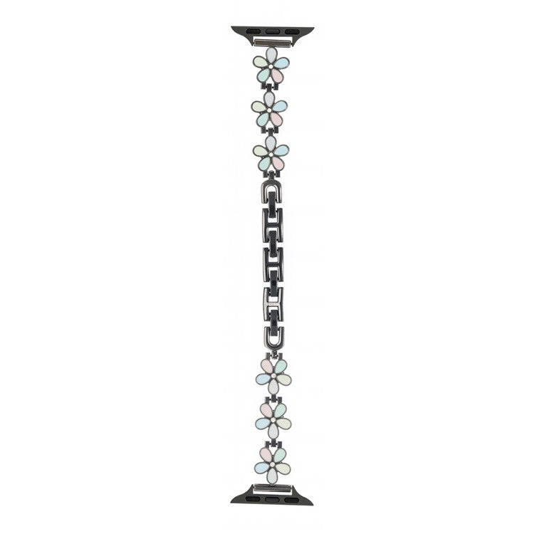 Metal Strap For Apple Watch Series 10 9 8 7 SE 6 5 4 3 2 1 42mm 41mm 40mm 38mm Five Petal Flower Bracelet Watch Band - Light Colorful / Black