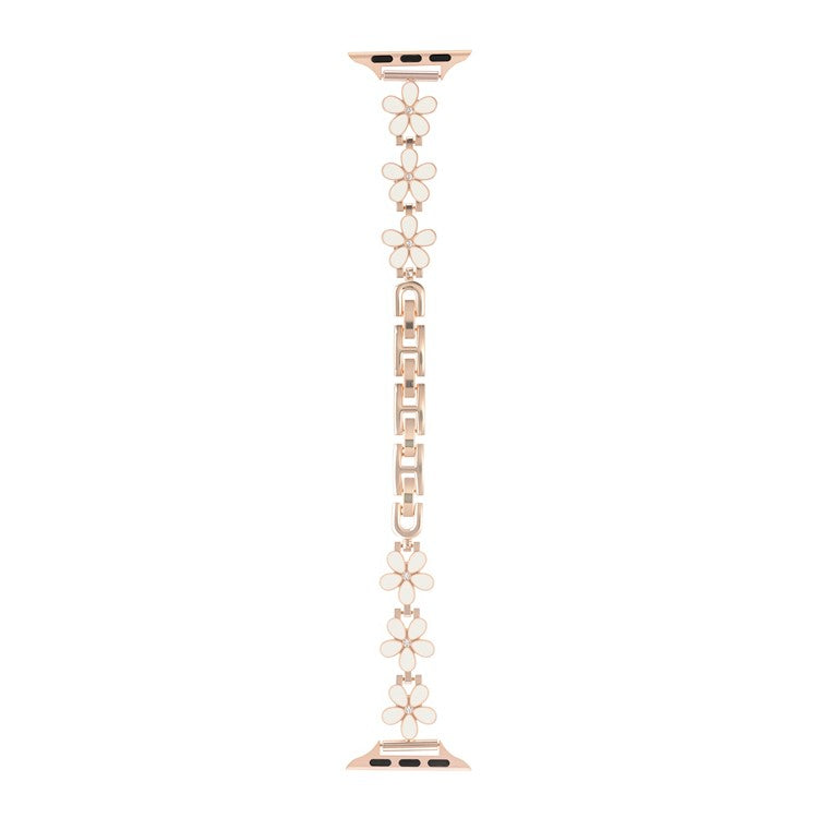 Metal Strap For Apple Watch Series 10 Ultra 9 8 7 SE 6 5 4 3 2 1 46mm 49mm 45mm 44mm 42mm Five Petal Flower Watch Band - White / Rose Gold