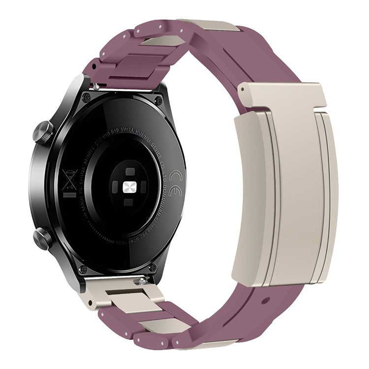 For Garmin / Huawei 18mm Universal Watch Band T-Shaped Magnetic Buckle Stainless Steel + Rubber Strap - Smoky Purple / Starlight Buckle