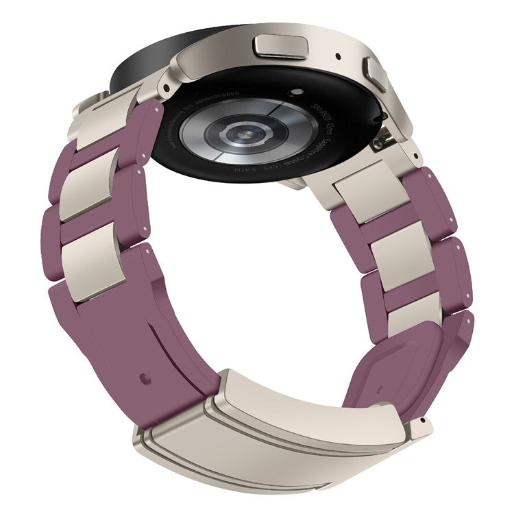 For Garmin / Huawei 18mm Universal Watch Band T-Shaped Magnetic Buckle Stainless Steel + Rubber Strap - Smoky Purple / Starlight Buckle