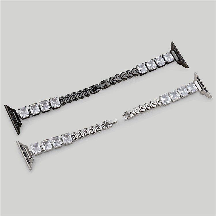 Copper Chain Strap for Apple Watch Series 10 Ultra 9 8 7 SE 6 5 4 3 2 1 46mm 49mm 45mm 44mm 42mm Square Rhinestone Watch Band - Black