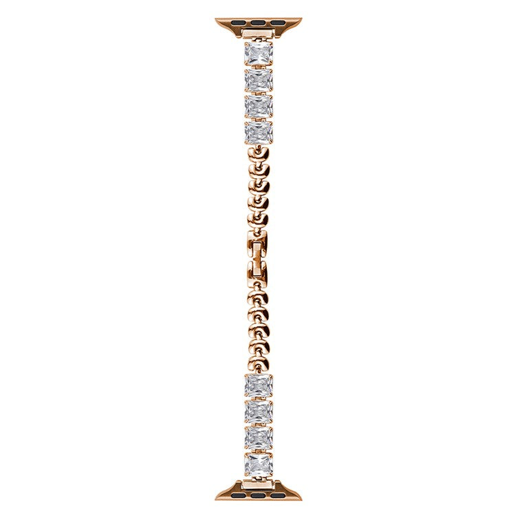 Copper Chain Strap for Apple Watch Series 10 Ultra 9 8 7 SE 6 5 4 3 2 1 46mm 49mm 45mm 44mm 42mm Square Rhinestone Watch Band - Rose Gold