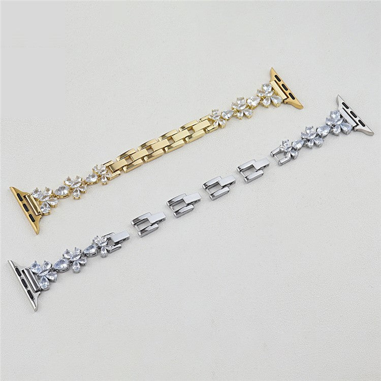 Copper Chain Strap for Apple Watch Series 10 9 8 7 SE 6 5 4 3 2 1 42mm 41mm 40mm 38mm Butterfly Zircon Decor Watch Band - Gold