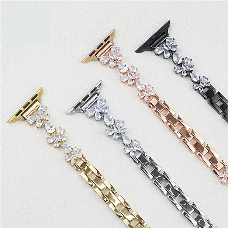 Copper Chain Strap for Apple Watch Series 10 9 8 7 SE 6 5 4 3 2 1 42mm 41mm 40mm 38mm Butterfly Zircon Decor Watch Band - Silver