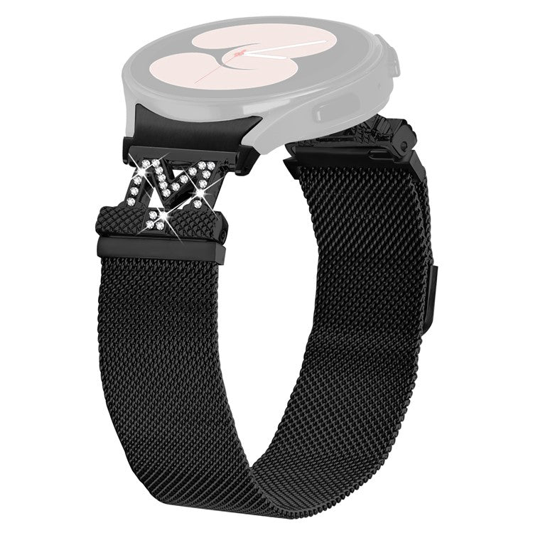 Metal Strap with Quick Release Connector for Samsung Galaxy Watch7 44mm / 40mm Watch Band M-Style Rhinestone Decor - Black