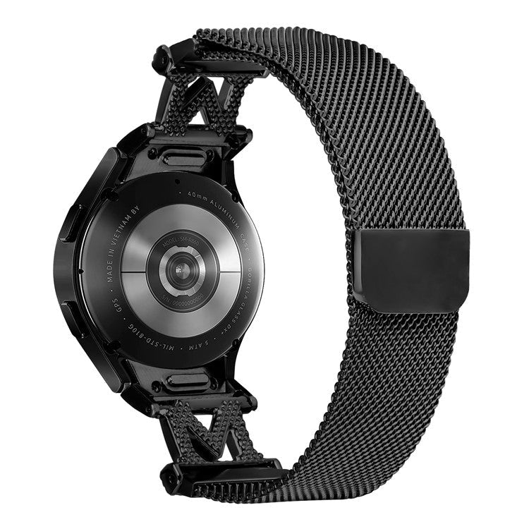 Metal Strap with Quick Release Connector for Samsung Galaxy Watch7 44mm / 40mm Watch Band M-Style Rhinestone Decor - Black