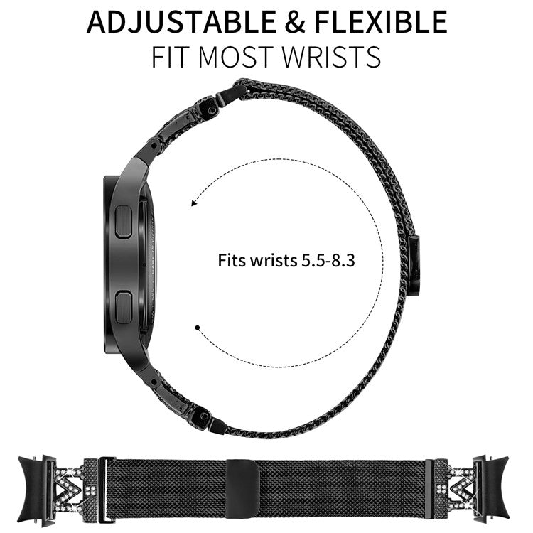 Metal Strap with Quick Release Connector for Samsung Galaxy Watch7 44mm / 40mm Watch Band M-Style Rhinestone Decor - Black