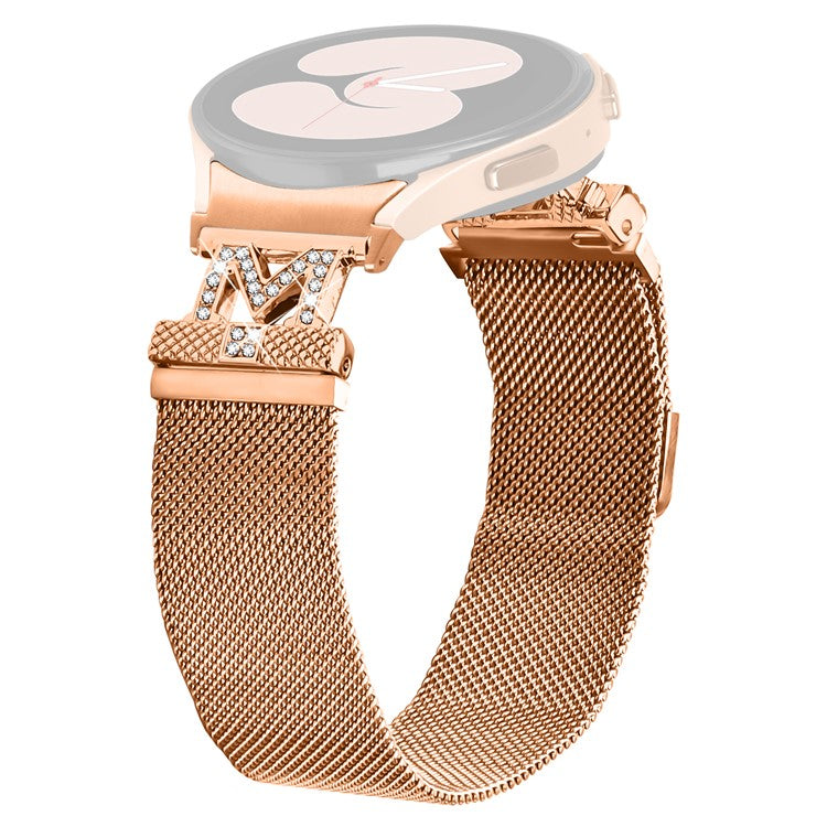 Metal Strap with Quick Release Connector for Samsung Galaxy Watch7 44mm / 40mm Watch Band M-Style Rhinestone Decor - Rose Gold