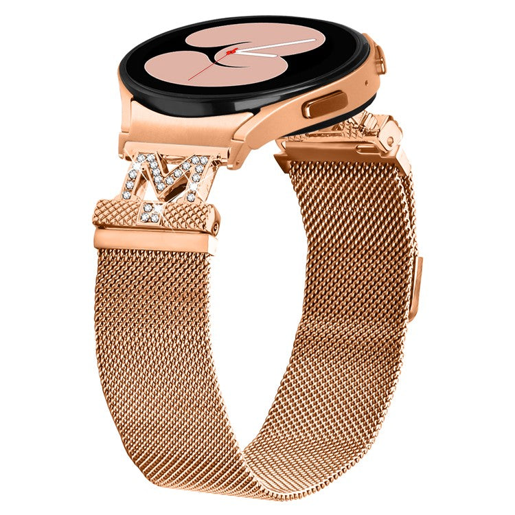 Metal Strap with Quick Release Connector for Samsung Galaxy Watch7 44mm / 40mm Watch Band M-Style Rhinestone Decor - Rose Gold