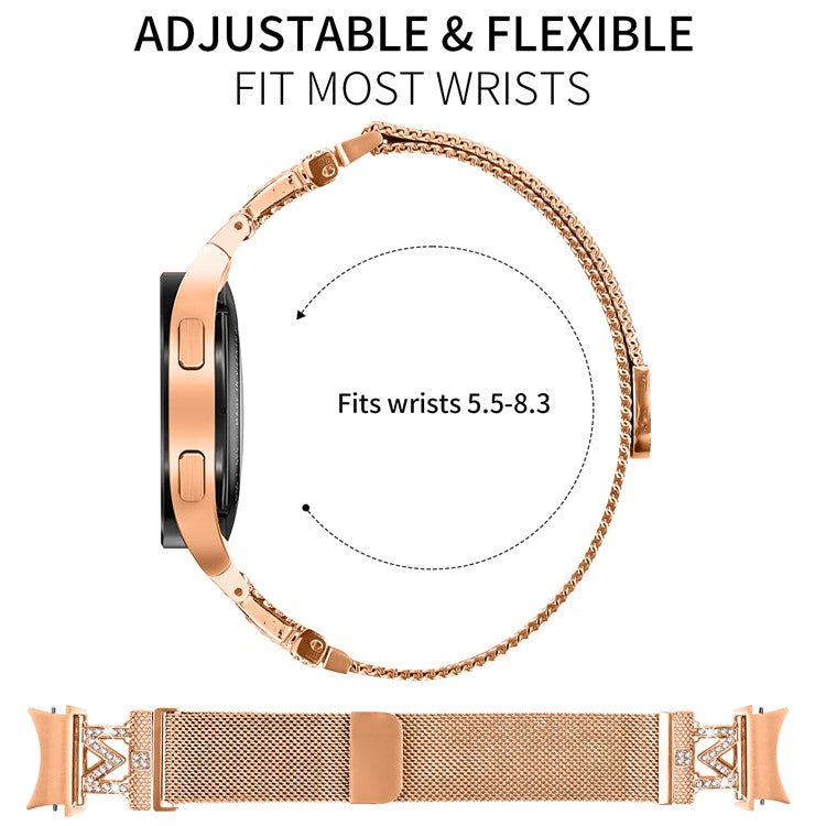 Metal Strap with Quick Release Connector for Samsung Galaxy Watch7 44mm / 40mm Watch Band M-Style Rhinestone Decor - Rose Gold