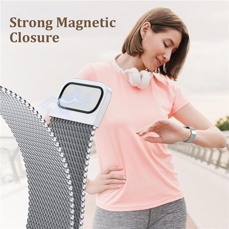 Watch Band For Apple Watch Series 10 9 8 7 SE 6 5 4 3 2 1 42mm 41mm 40mm 38mm DC-Shape Rhinestones Magnetic Clasp Stainless Steel Strap - Silver