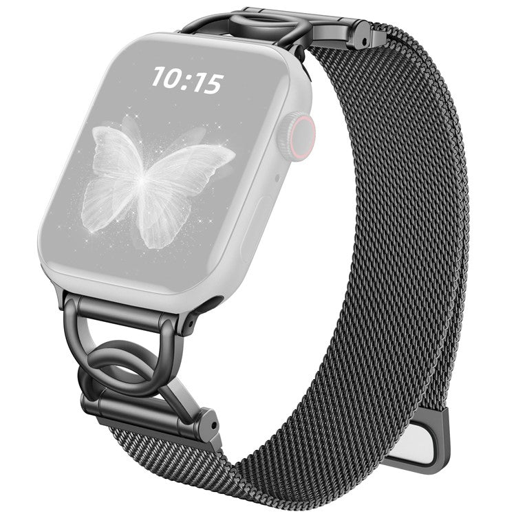 Watch Band For Apple Watch Series 10 Ultra 9 8 7 SE 6 5 4 3 2 1 46mm 49mm 45mm 44mm 42mm DC-Shape Magnetic Clasp Stainless Steel Strap - Black