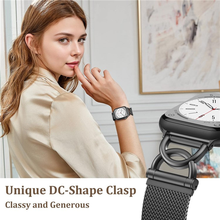 Watch Band For Apple Watch Series 10 Ultra 9 8 7 SE 6 5 4 3 2 1 46mm 49mm 45mm 44mm 42mm DC-Shape Magnetic Clasp Stainless Steel Strap - Black