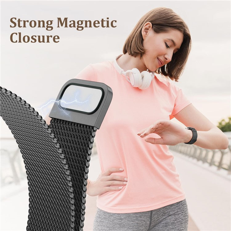 Watch Band For Apple Watch Series 10 Ultra 9 8 7 SE 6 5 4 3 2 1 46mm 49mm 45mm 44mm 42mm DC-Shape Magnetic Clasp Stainless Steel Strap - Black