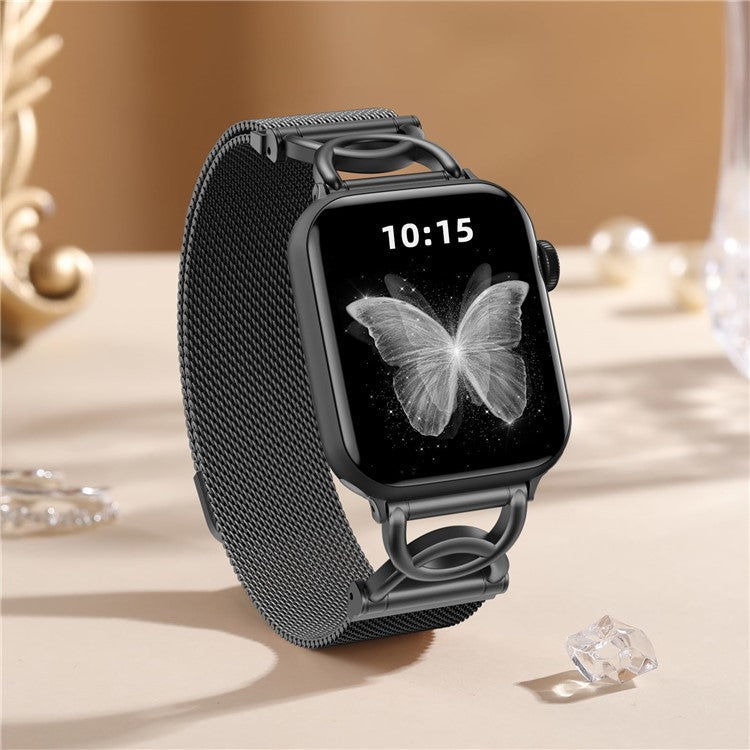 Watch Band For Apple Watch Series 10 Ultra 9 8 7 SE 6 5 4 3 2 1 46mm 49mm 45mm 44mm 42mm DC-Shape Magnetic Clasp Stainless Steel Strap - Black