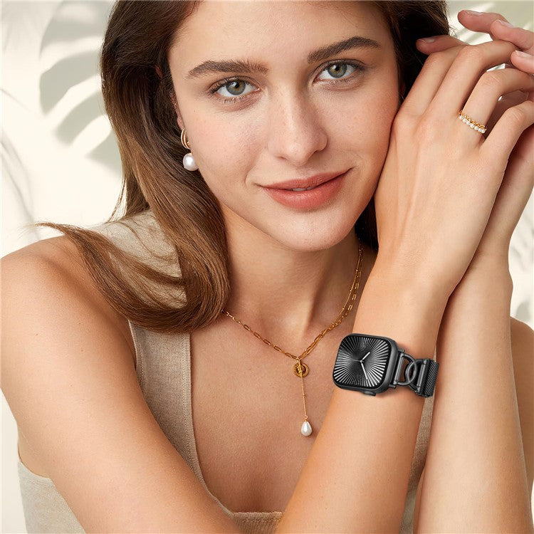 Watch Band For Apple Watch Series 10 Ultra 9 8 7 SE 6 5 4 3 2 1 46mm 49mm 45mm 44mm 42mm DC-Shape Magnetic Clasp Stainless Steel Strap - Black