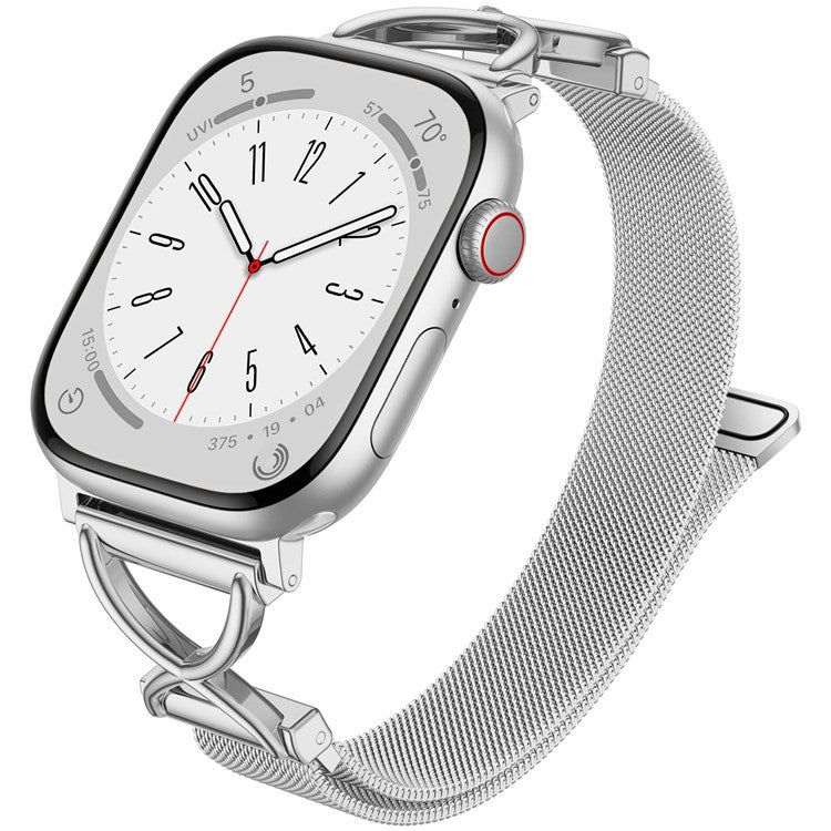 Watch Band For Apple Watch Series 10 Ultra 9 8 7 SE 6 5 4 3 2 1 46mm 49mm 45mm 44mm 42mm X-Shape Slim Magnetic Clasp Stainless Steel Strap - Silver