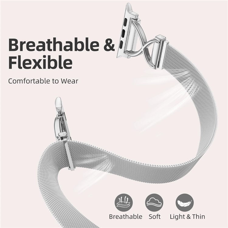 Watch Band For Apple Watch Series 10 Ultra 9 8 7 SE 6 5 4 3 2 1 46mm 49mm 45mm 44mm 42mm X-Shape Slim Magnetic Clasp Stainless Steel Strap - Silver