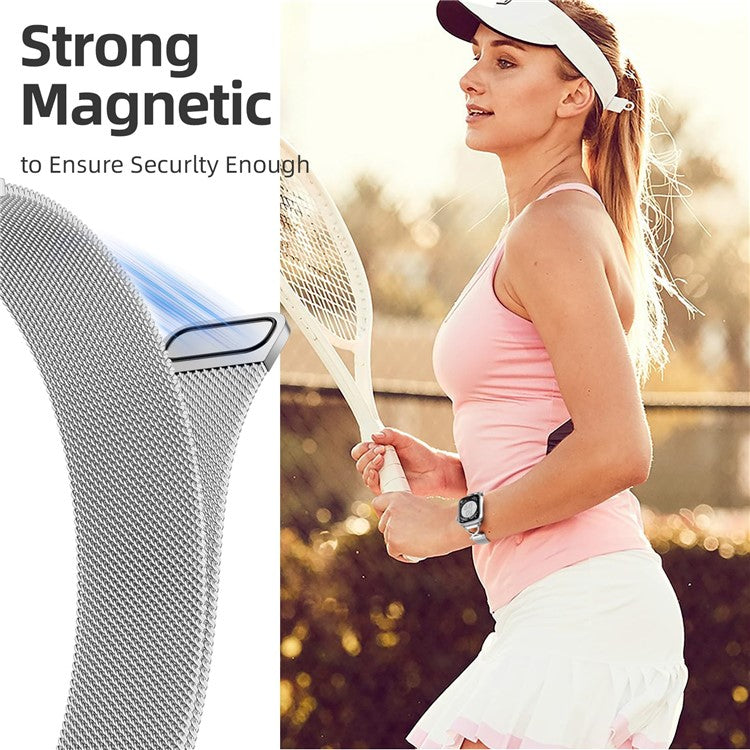 Watch Band For Apple Watch Series 10 Ultra 9 8 7 SE 6 5 4 3 2 1 46mm 49mm 45mm 44mm 42mm X-Shape Slim Magnetic Clasp Stainless Steel Strap - Silver