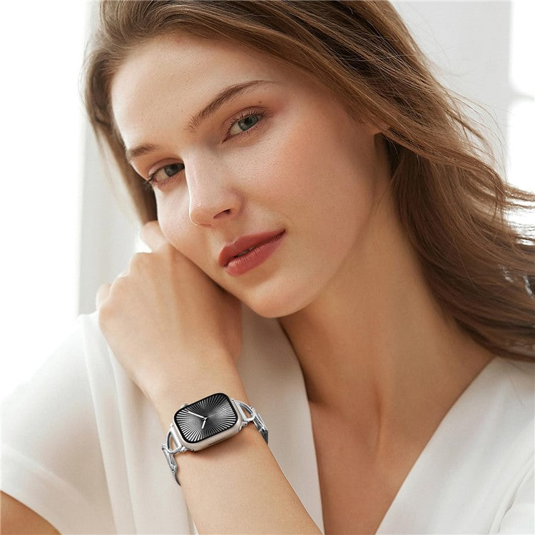 Watch Band For Apple Watch Series 10 Ultra 9 8 7 SE 6 5 4 3 2 1 46mm 49mm 45mm 44mm 42mm X-Shape Slim Magnetic Clasp Stainless Steel Strap - Silver