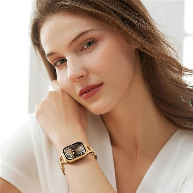 Watch Band For Apple Watch Series 10 Ultra 9 8 7 SE 6 5 4 3 2 1 46mm 49mm 45mm 44mm 42mm X-Shape Slim Magnetic Clasp Stainless Steel Strap - Gold