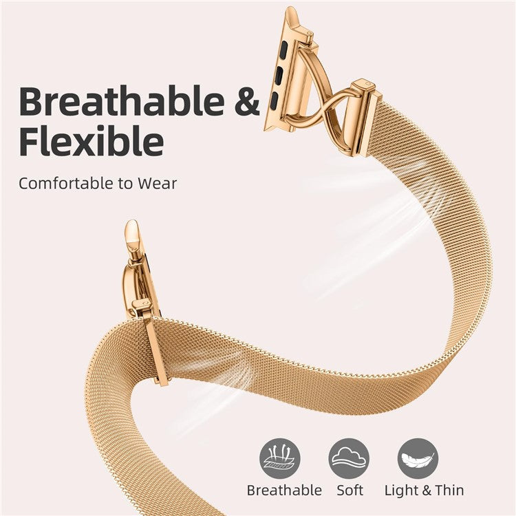 Watch Band For Apple Watch Series 10 Ultra 9 8 7 SE 6 5 4 3 2 1 46mm 49mm 45mm 44mm 42mm X-Shape Slim Magnetic Clasp Stainless Steel Strap - Gold