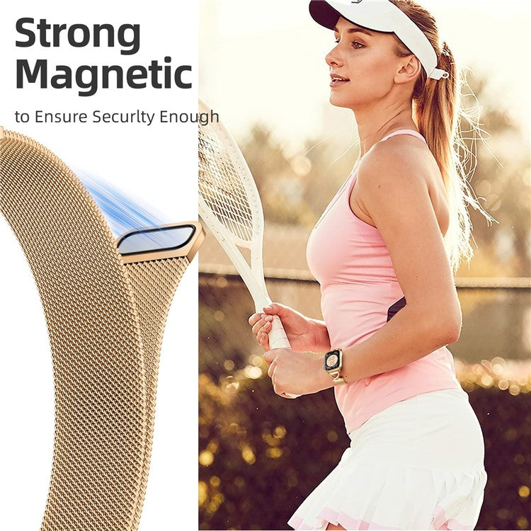 Watch Band For Apple Watch Series 10 Ultra 9 8 7 SE 6 5 4 3 2 1 46mm 49mm 45mm 44mm 42mm X-Shape Slim Magnetic Clasp Stainless Steel Strap - Gold