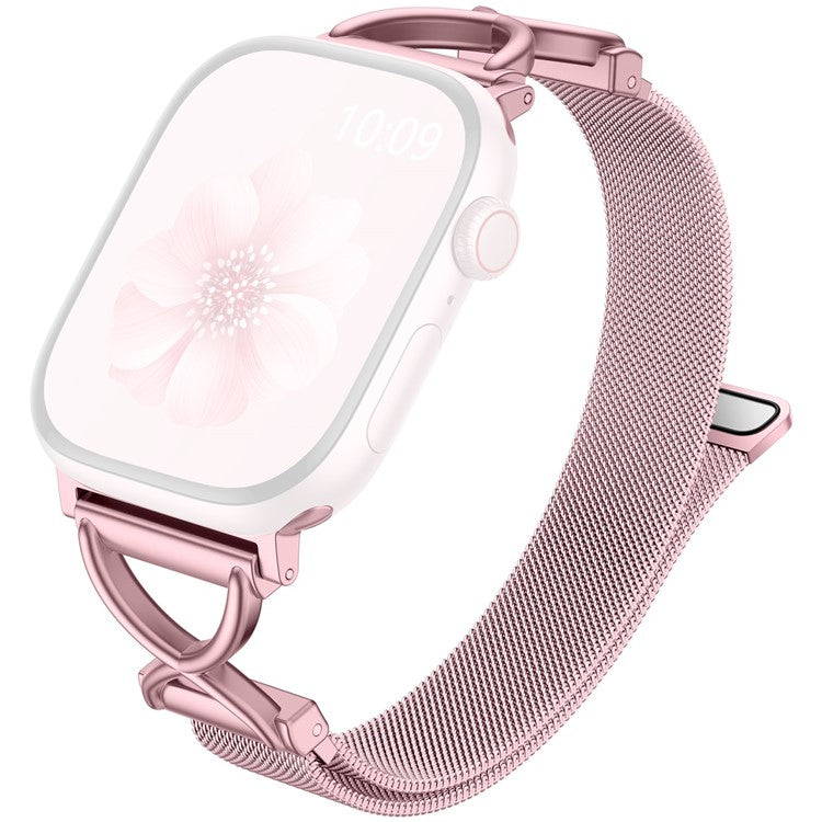 Watch Band For Apple Watch Series 10 Ultra 9 8 7 SE 6 5 4 3 2 1 46mm 49mm 45mm 44mm 42mm X-Shape Slim Magnetic Clasp Stainless Steel Strap - Rose Pink
