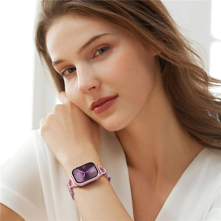 Watch Band For Apple Watch Series 10 Ultra 9 8 7 SE 6 5 4 3 2 1 46mm 49mm 45mm 44mm 42mm X-Shape Slim Magnetic Clasp Stainless Steel Strap - Rose Pink