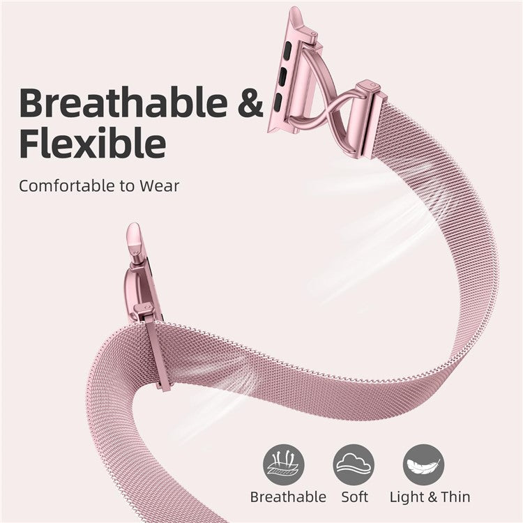 Watch Band For Apple Watch Series 10 Ultra 9 8 7 SE 6 5 4 3 2 1 46mm 49mm 45mm 44mm 42mm X-Shape Slim Magnetic Clasp Stainless Steel Strap - Rose Pink