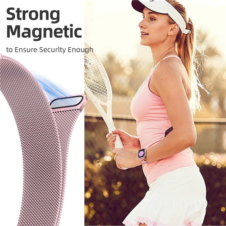 Watch Band For Apple Watch Series 10 Ultra 9 8 7 SE 6 5 4 3 2 1 46mm 49mm 45mm 44mm 42mm X-Shape Slim Magnetic Clasp Stainless Steel Strap - Rose Pink