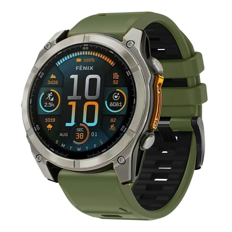26mm Watch Band For Garmin Fenix 8 51mm / Instinct 2X / Fenix 7X / Enduro 2 , Dual Color Silicone Replacement Strap - Army Green + Black