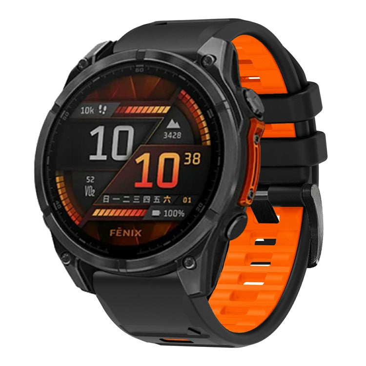 22mm Watch Band For Garmin Fenix 8 47mm / Tactix 8 47mm / Quatix 7 Pro / Descent G2 , Quick Release Dual Color Silicone Strap - Black + Orange