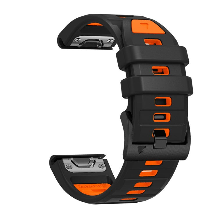 22mm Watch Band For Garmin Fenix 8 47mm / Tactix 8 47mm / Quatix 7 Pro / Descent G2 , Quick Release Dual Color Silicone Strap - Black + Orange