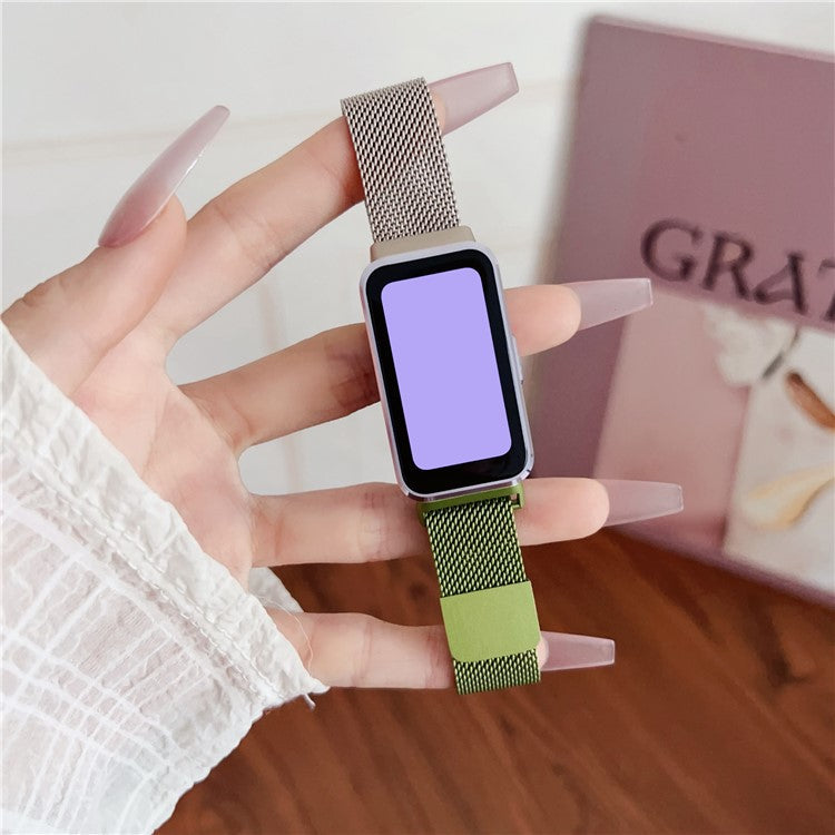 Watch Band For Huawei Band 10 / 9 / 8 Gradient Milanese Loop Stainless Steel Strap - Gold / Green